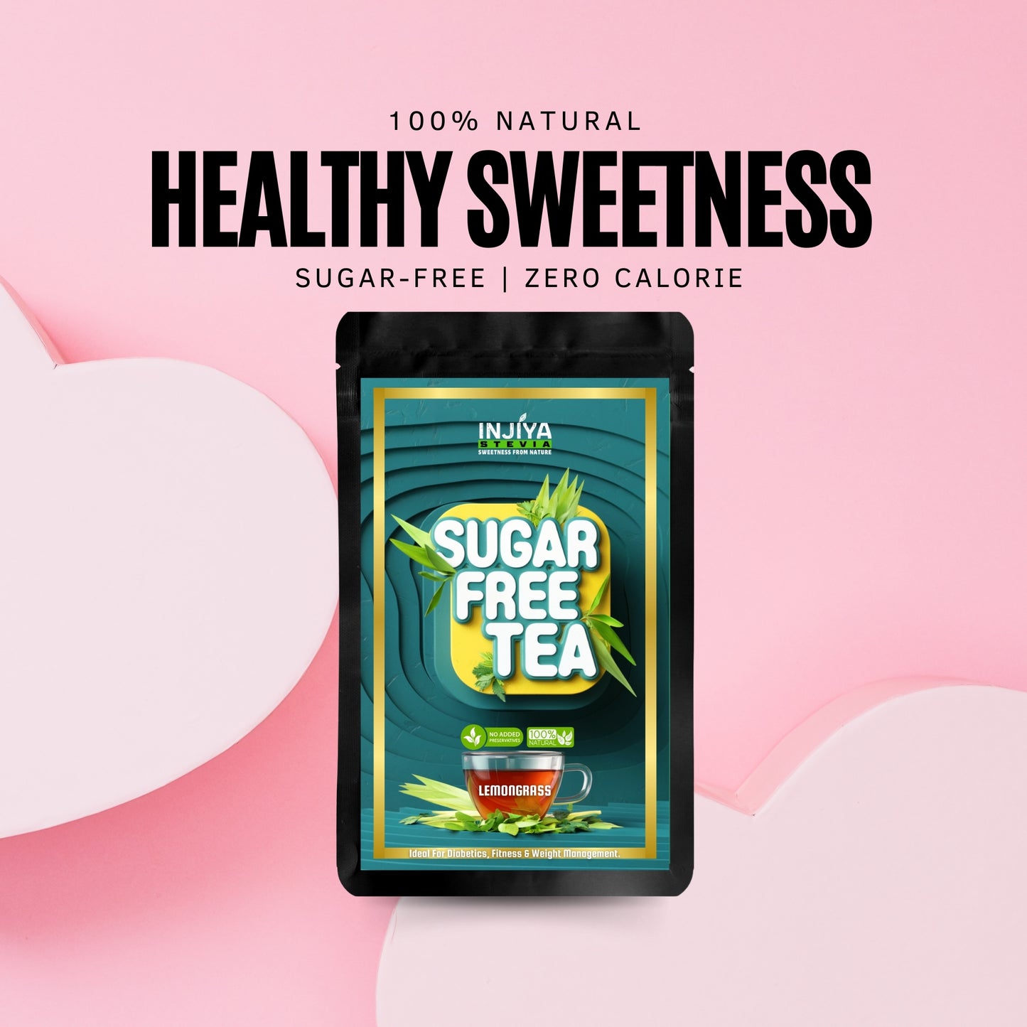 INJIYA Sugar-Free Stevia Tea - Lemongrass | Zero Calorie Tea for Health & Fitness | 60g Injiya Sugar Free Stevia Products – Natural, Zero Calorie Sweeteners for Healthy Living.