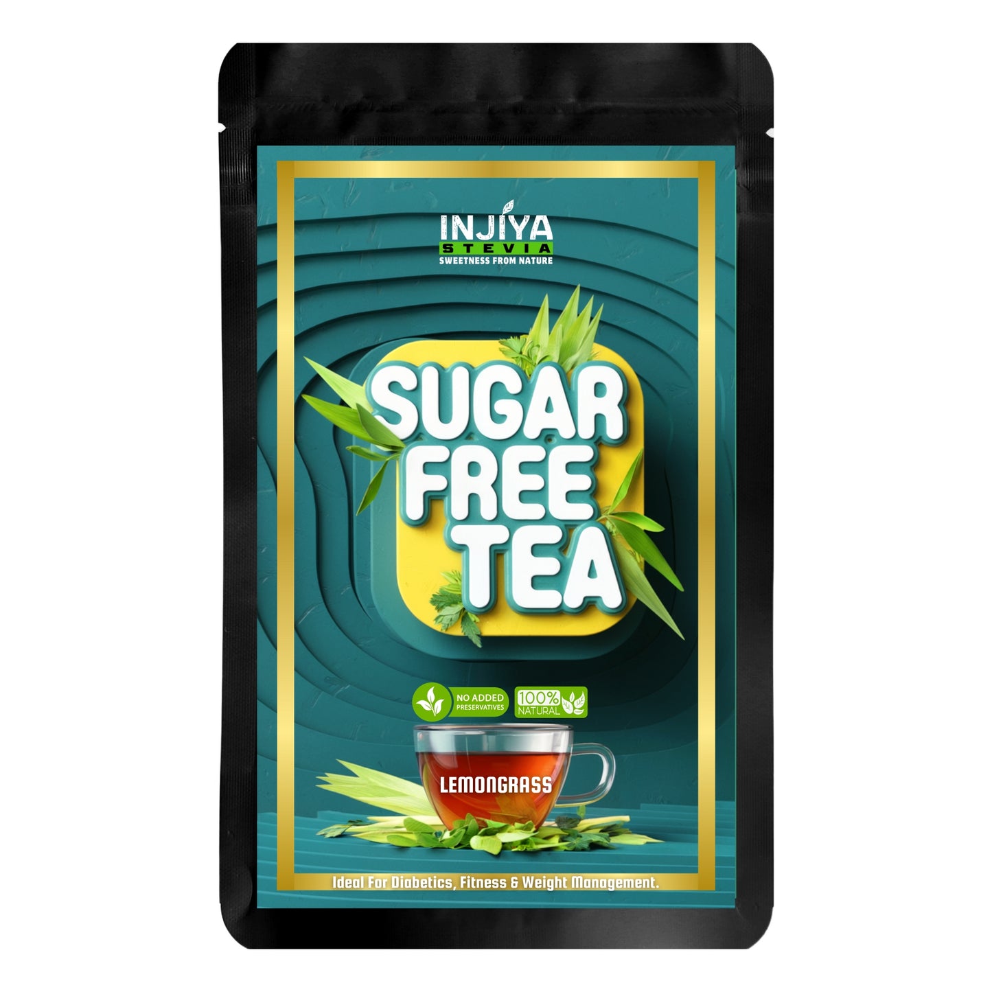 INJIYA Sugar-Free Stevia Tea - Lemongrass | Zero Calorie Tea for Health & Fitness | 60g Injiya Sugar Free Stevia Products – Natural, Zero Calorie Sweeteners for Healthy Living.
