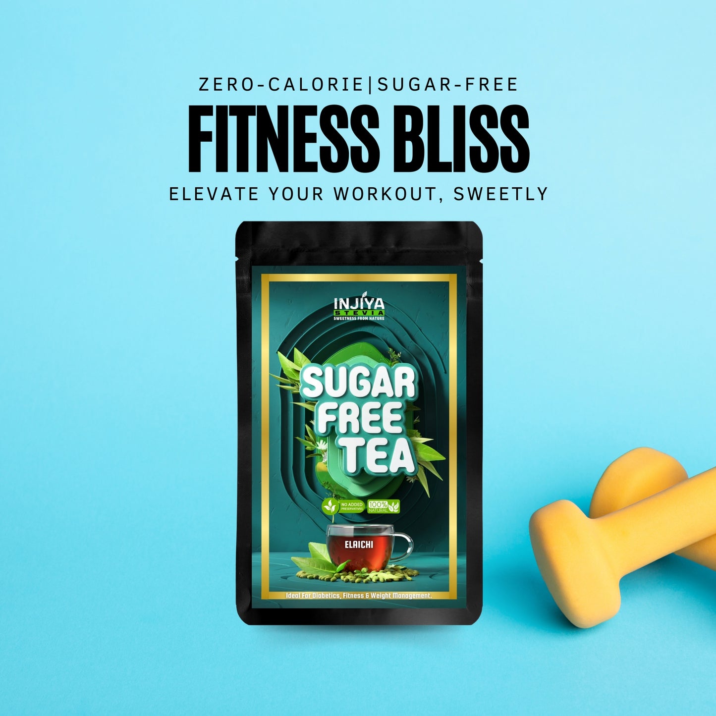 INJIYA Sugar-Free Stevia Tea - Elaichi | Zero Calorie Tea for Health & Fitness | 60g Injiya Sugar Free Stevia Products – Natural, Zero Calorie Sweeteners for Healthy Living.