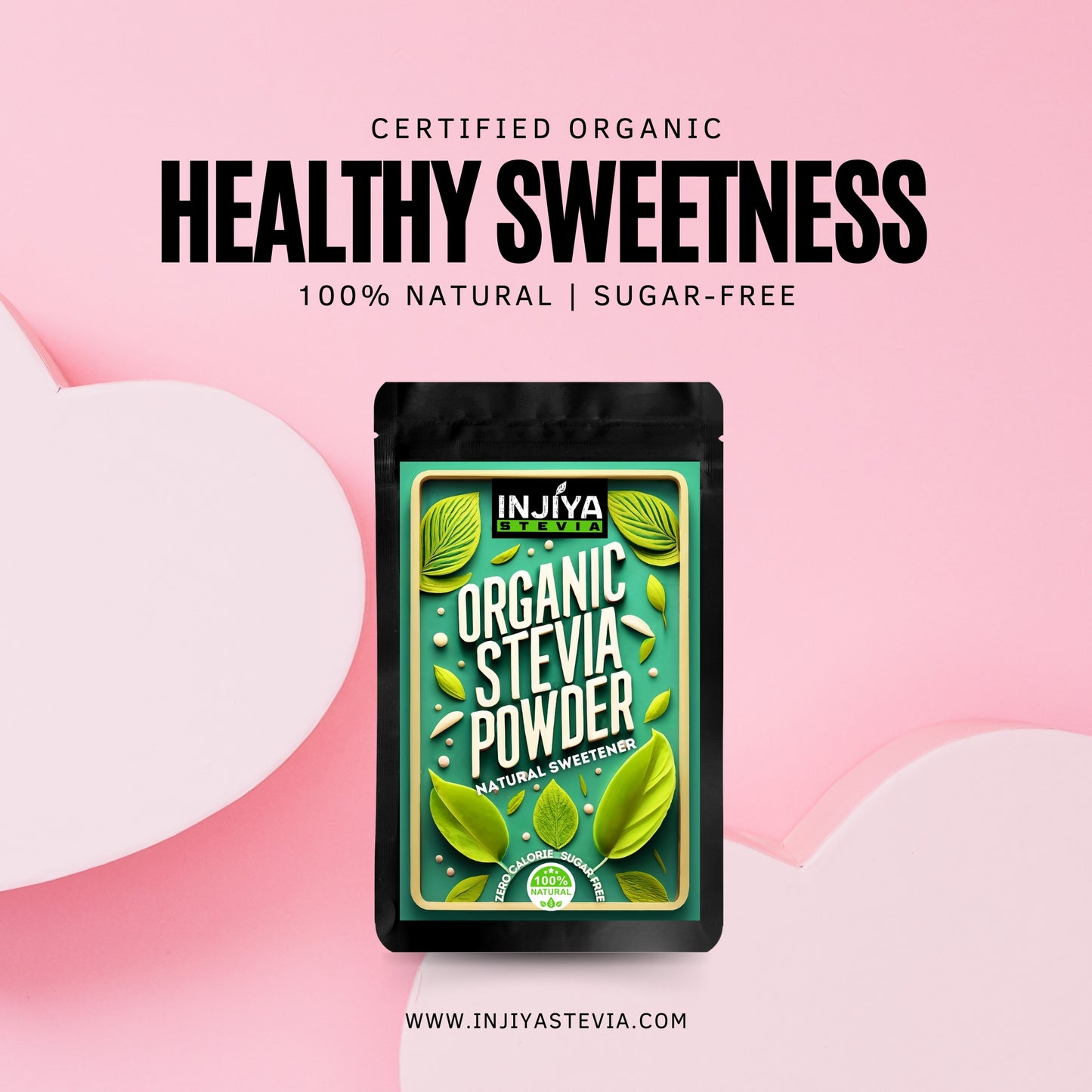 INJIYA Organic Stevia Powder | 100% Natural Sugar-Free Sweetener  for Diabetics, Fitness & Weight Loss - 60g Injiya Sugar Free Stevia Products – Natural, Zero Calorie Sweeteners for Healthy Living.