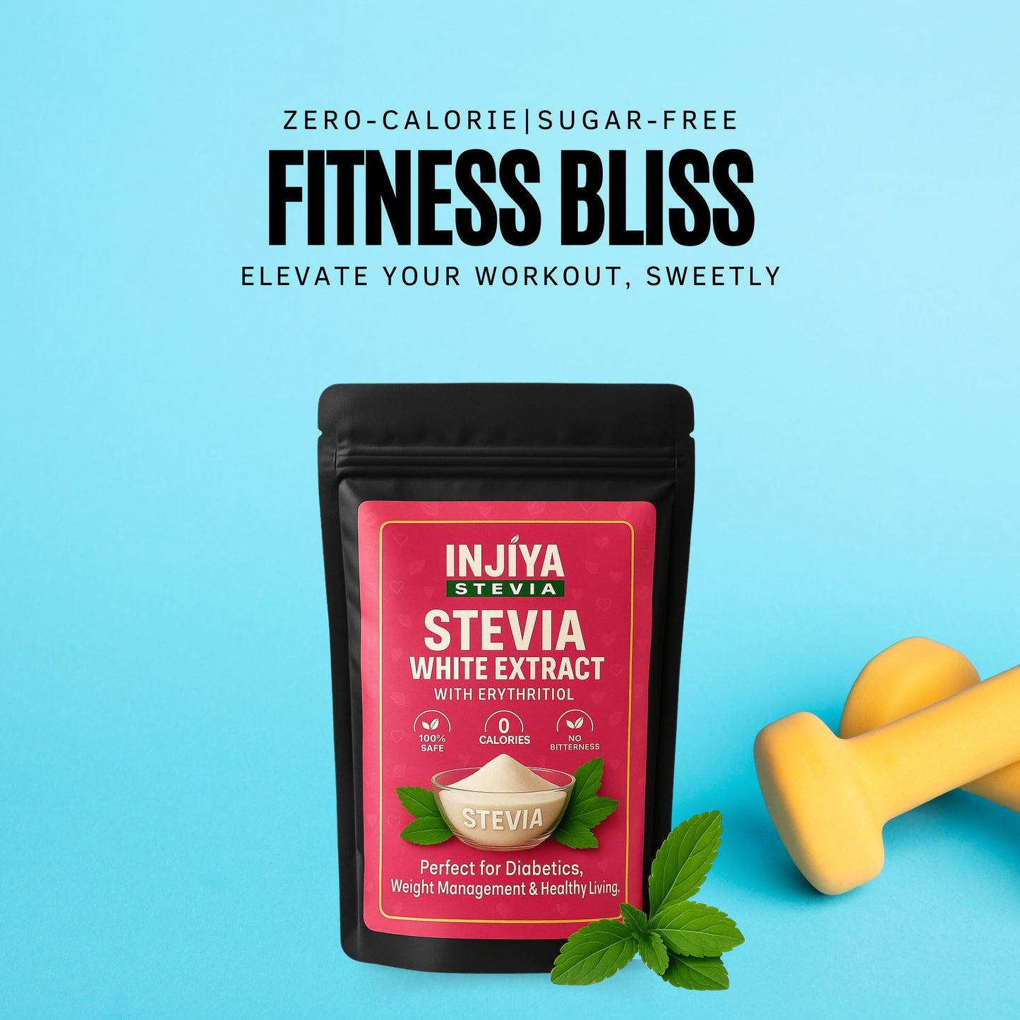 INJIYA White Stevia Powder Extract | Pure, Sugar-Free, Zero Calorie Sweetener | 99% Reb-A | No Bitterness | Diabetic Friendly