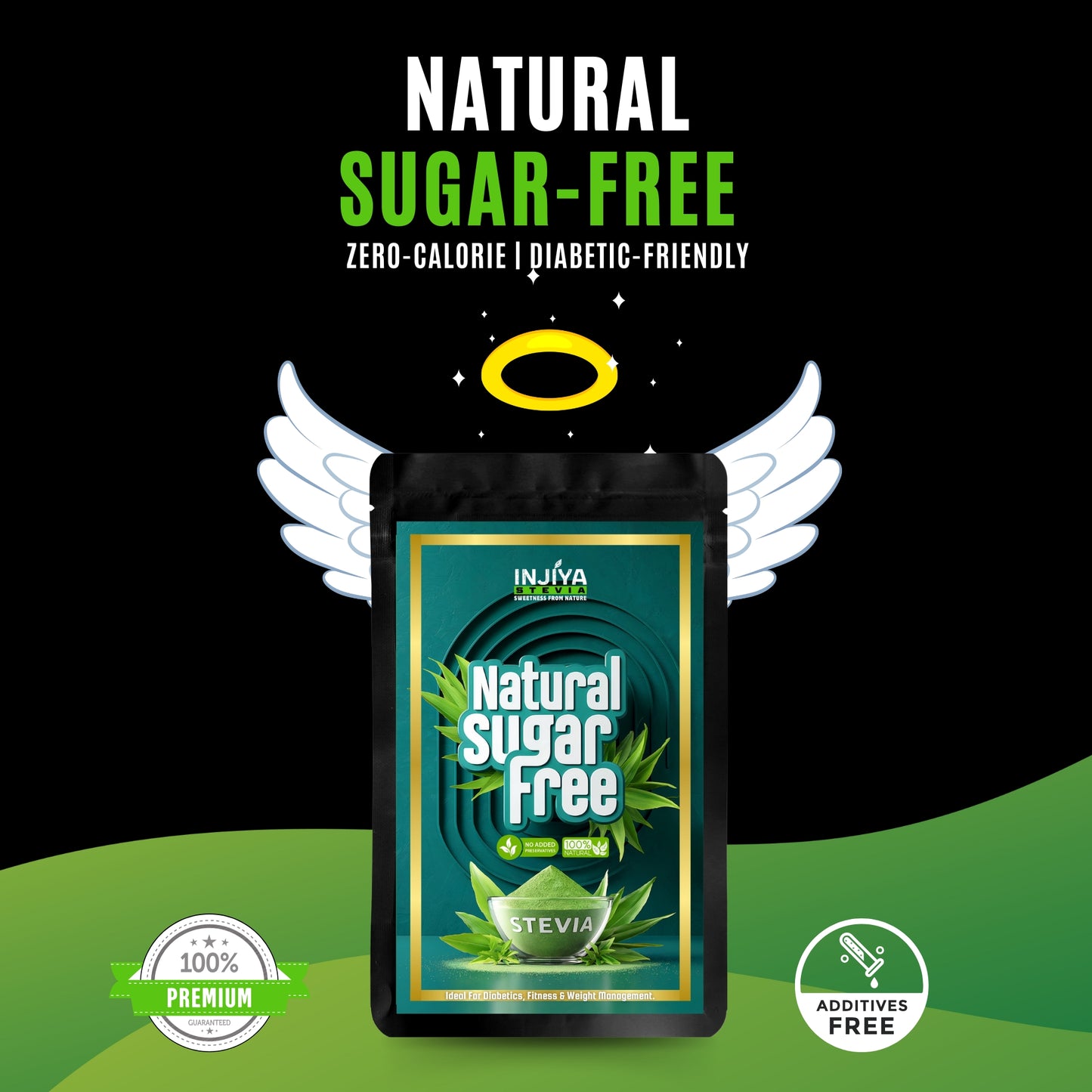 INJIYA Natural Sugar-Free Stevia Powder | Zero Calorie Sweetener | Ideal for Diabetics, Fitness & Weight Loss - 60g Injiya Sugar Free Stevia Products – Natural, Zero Calorie Sweeteners for Healthy Living.