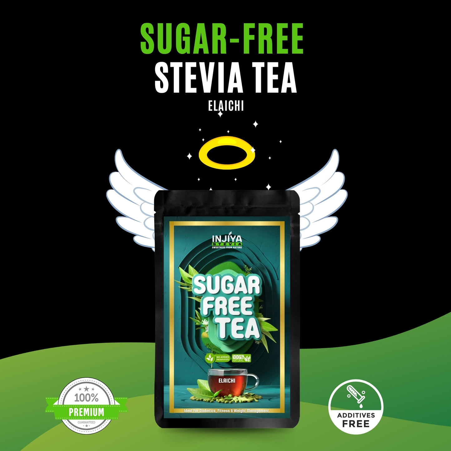 INJIYA Sugar-Free Stevia Tea Elaichi – Natural Zero Calorie Tea for Weight Loss & Diabetes | Herbal Sweet Tea