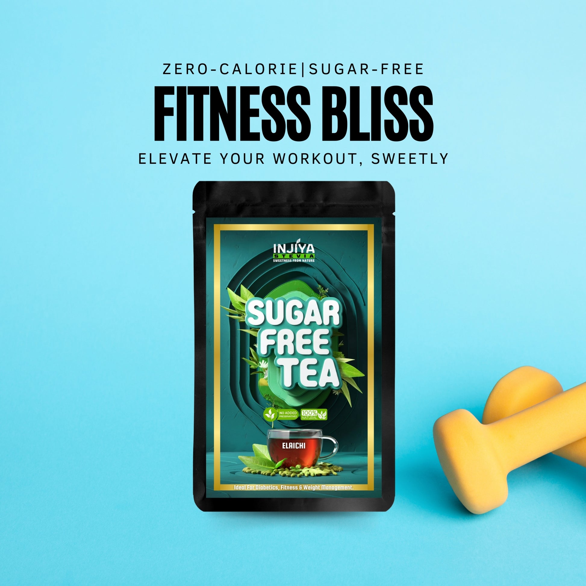 INJIYA Sugar-Free Stevia Tea Elaichi – Natural Zero Calorie Tea for Weight Loss & Diabetes | Herbal Sweet Tea