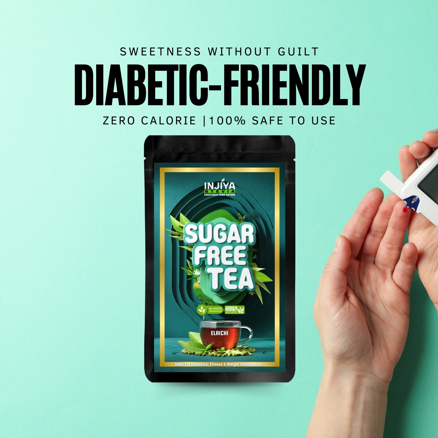 INJIYA Sugar-Free Stevia Tea Elaichi – Natural Zero Calorie Tea for Weight Loss & Diabetes | Herbal Sweet Tea