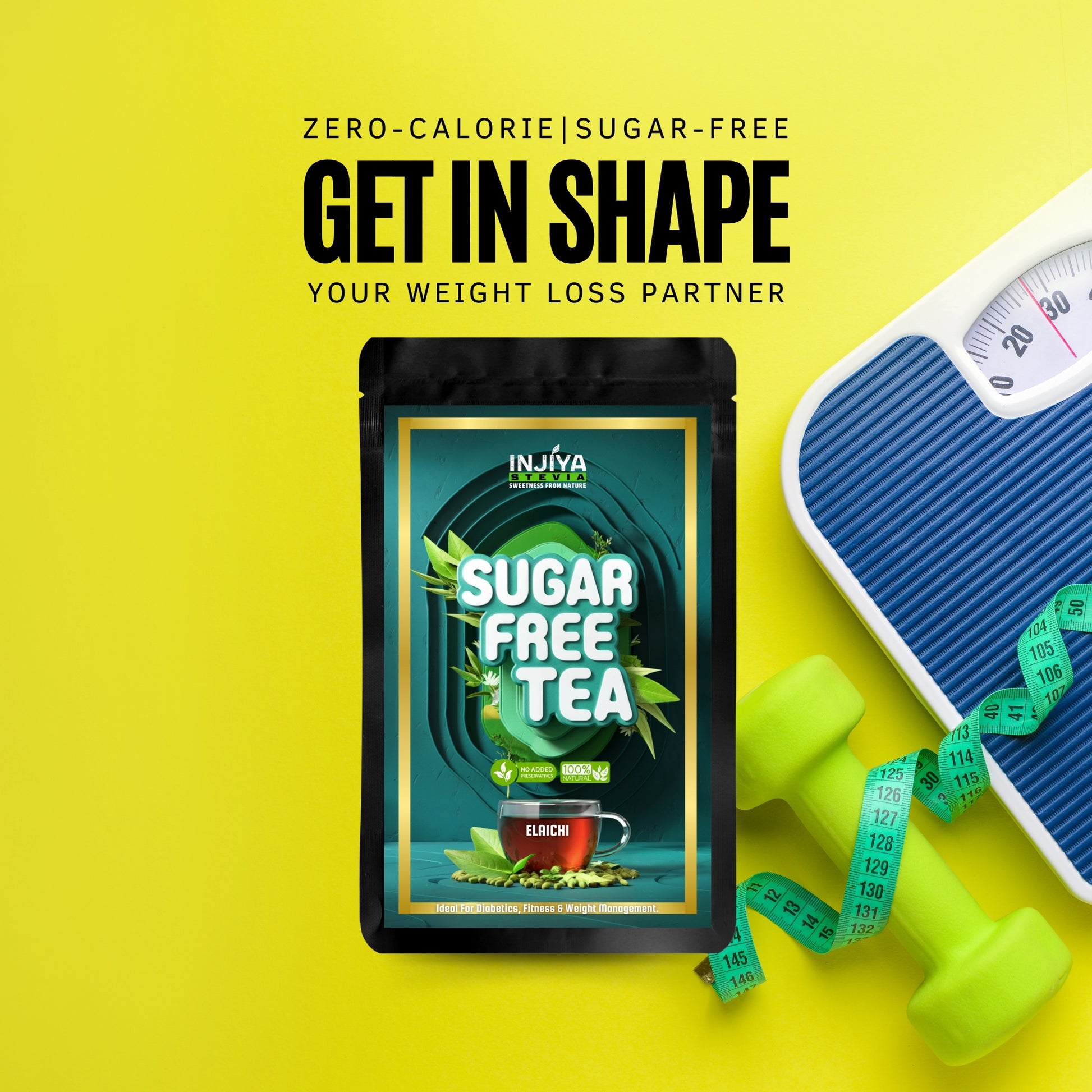 INJIYA Sugar-Free Stevia Tea Elaichi – Natural Zero Calorie Tea for Weight Loss & Diabetes | Herbal Sweet Tea