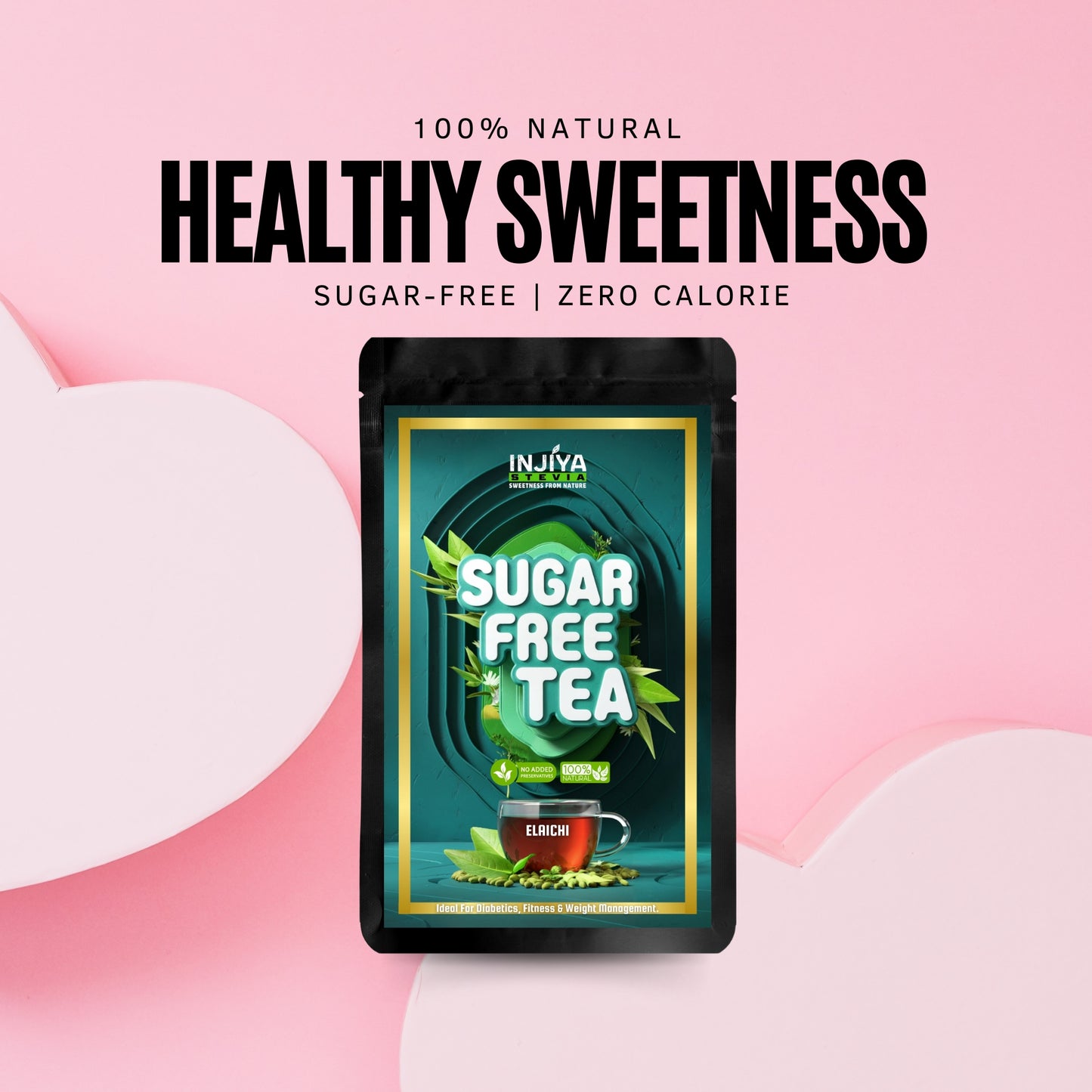 INJIYA Sugar-Free Stevia Tea - Elaichi | Zero Calorie Tea for Health & Fitness | 60g Injiya Sugar Free Stevia Products – Natural, Zero Calorie Sweeteners for Healthy Living.