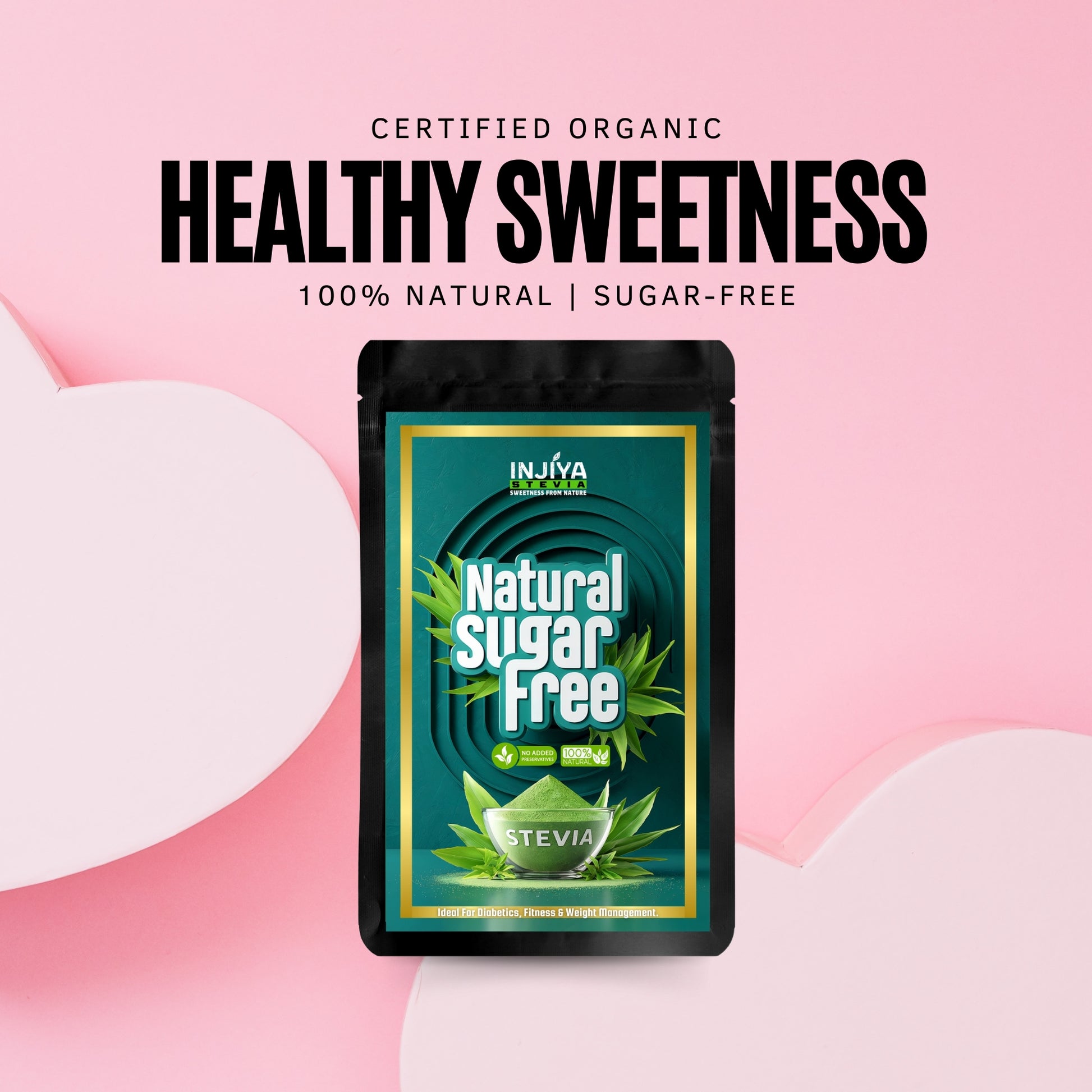INJIYA Natural Sugar-Free Stevia Powder | Zero Calorie Sweetener | Ideal for Diabetics, Fitness & Weight Loss - 60g Injiya Sugar Free Stevia Products – Natural, Zero Calorie Sweeteners for Healthy Living.