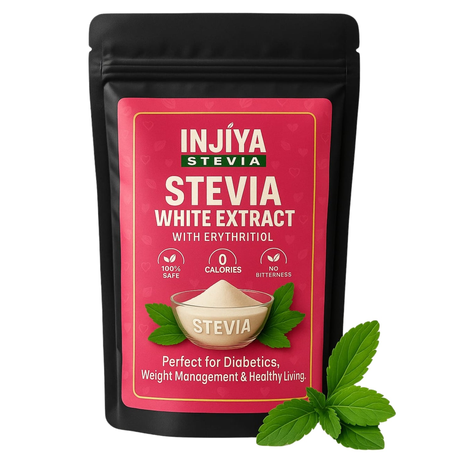 INJIYA White Stevia Powder Extract | Pure, Sugar-Free, Zero Calorie Sweetener | 99% Reb-A | No Bitterness | Diabetic Friendly